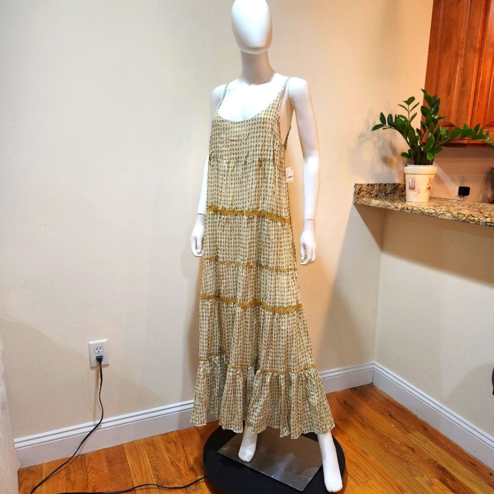 Free People Midnight Dance Printed Cotton Maxi Dress M
